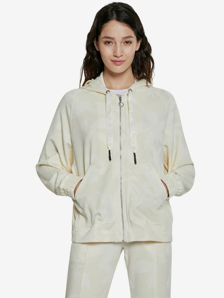 Desigual Cremefarbener Desigual Kapuzenpullover Zip Pintuck Camo