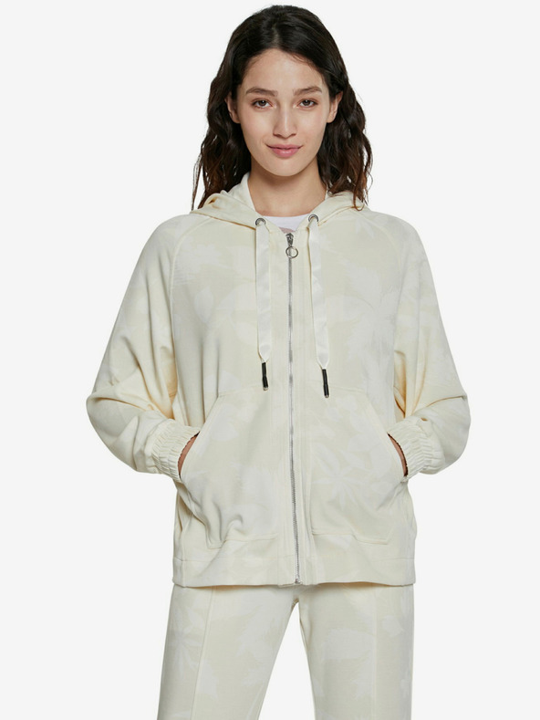Desigual Cremefarbener Desigual Kapuzenpullover Zip Pintuck Camo