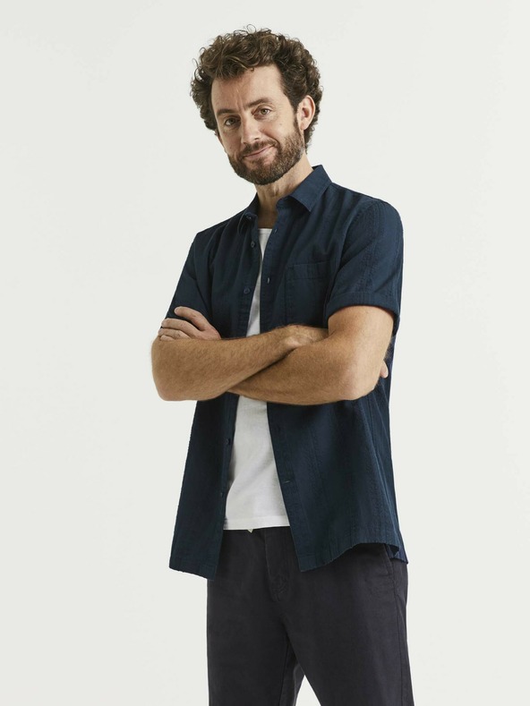 Celio Dunkelblaues gemustertes Herrenhemd mit Leinen Celio