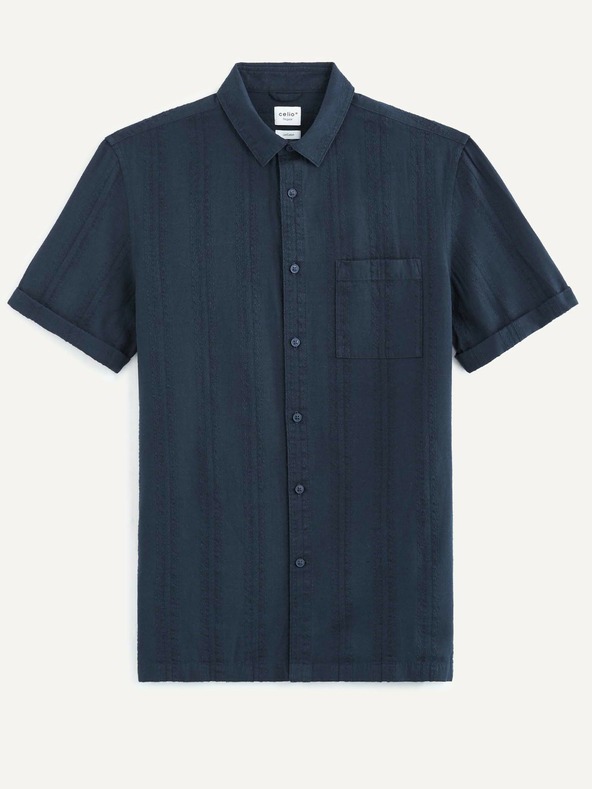 Celio Dunkelblaues gemustertes Herrenhemd mit Leinen Celio