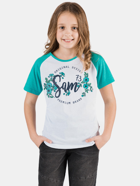 Sam 73 Grünes und weißes Mädchen-T-Shirt mit SAM 73-Aufdruck