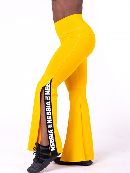 Nebbia Gelbe Damen-Leggings mit ausgestelltem Schnitt und Schlitz Nebbia