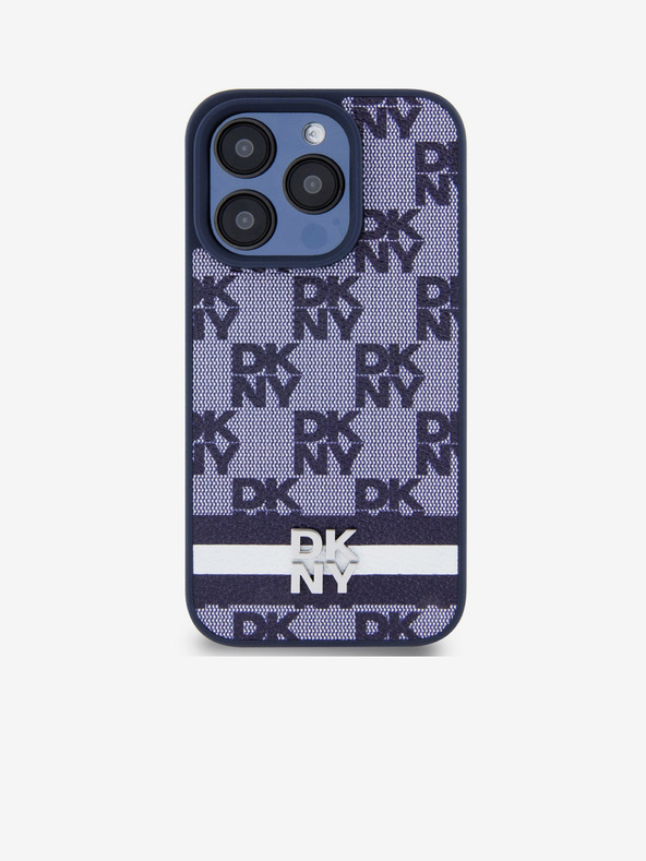 DKNY Schutzhülle aus PU-Leder mit Karomuster und Streifen für das iPhone 15 Pro Blau DKNY