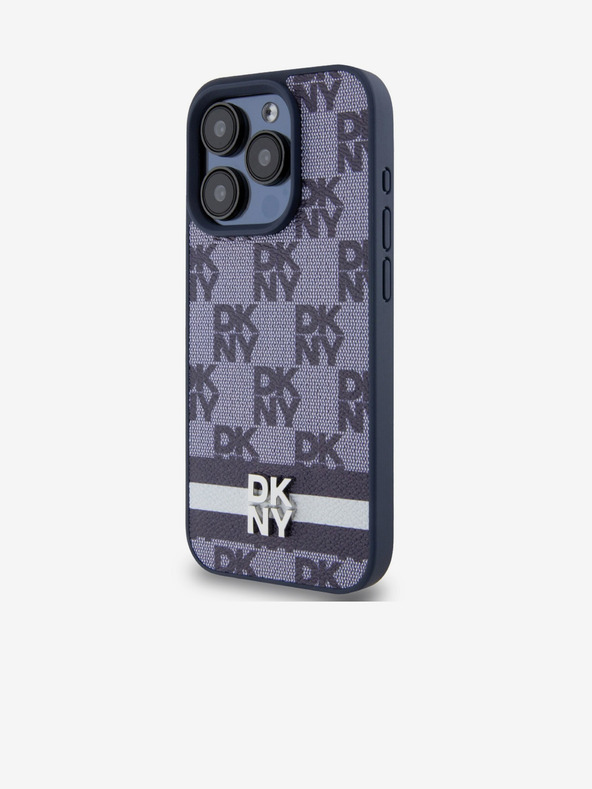 DKNY Schutzhülle aus PU-Leder mit Karomuster und Streifen für das iPhone 15 Pro Blau DKNY