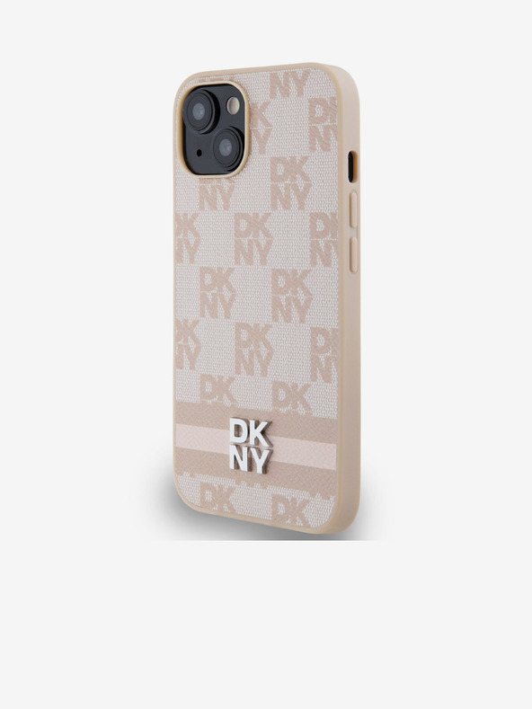 DKNY PU-Leder Karomuster und Streifen Rückwand für iPhone 13 Pink DKNY