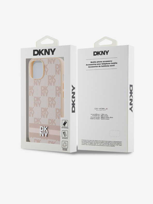 DKNY PU-Leder Karomuster und Streifen Rückwand für iPhone 13 Pink DKNY
