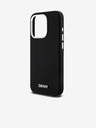DKNY Liquid Silicone Silber Metall Logo Logo Magsafe Back Cover für iPhone 15 Pro Schwarz DKNY