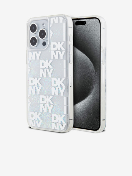 DKNY Liquid Glitter Checkered Pattern Back Cover für iPhone 15 Pro Max Transparent DKNY