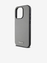 DKNY PU Leder Silber Metall Logo Magsafe Schutzhülle für iPhone 15 Pro Grau DKNY