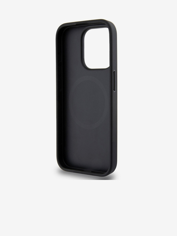 DKNY PU Leder Silber Metall Logo Magsafe Schutzhülle für iPhone 15 Pro Grau DKNY