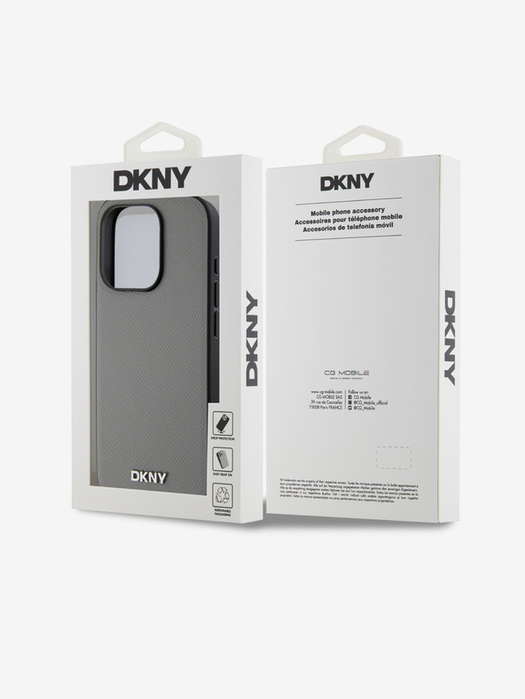 DKNY PU Leder Silber Metall Logo Magsafe Schutzhülle für iPhone 15 Pro Grau DKNY