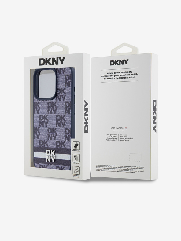 DKNY Rückseite aus PU-Leder mit Karomuster und Streifen für iPhone 15 Pro Max Blau DKNY