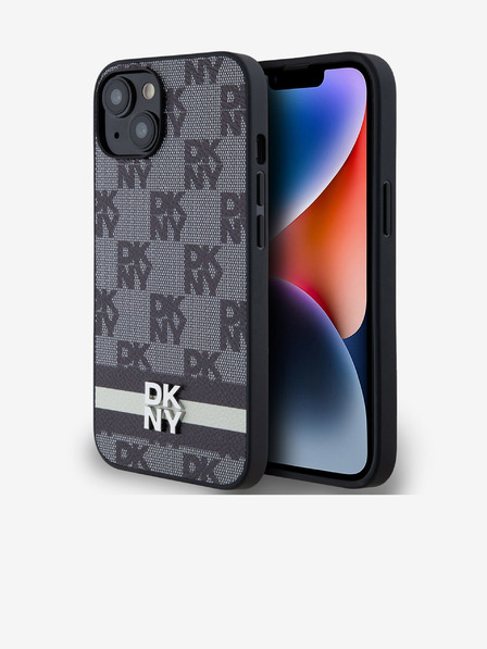 DKNY Schutzhülle aus PU-Leder mit Karomuster und Streifen für iPhone 13 Schwarz DKNY