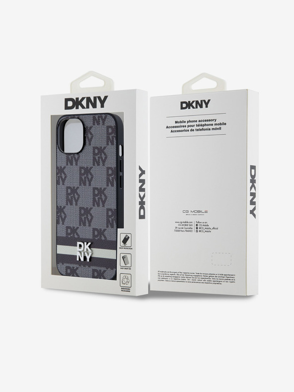 DKNY Schutzhülle aus PU-Leder mit Karomuster und Streifen für iPhone 13 Schwarz DKNY