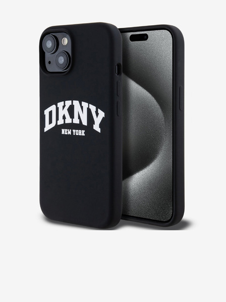 DKNY Liquid Silicone Arch Logo MagSafe Back Cover für iPhone 15 Schwarz DKNY