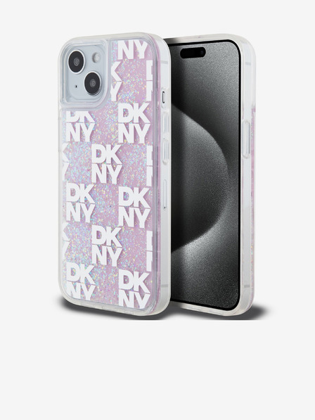 DKNY Liquid Glitter Checkered Pattern Back Cover für iPhone 15 Pink DKNY
