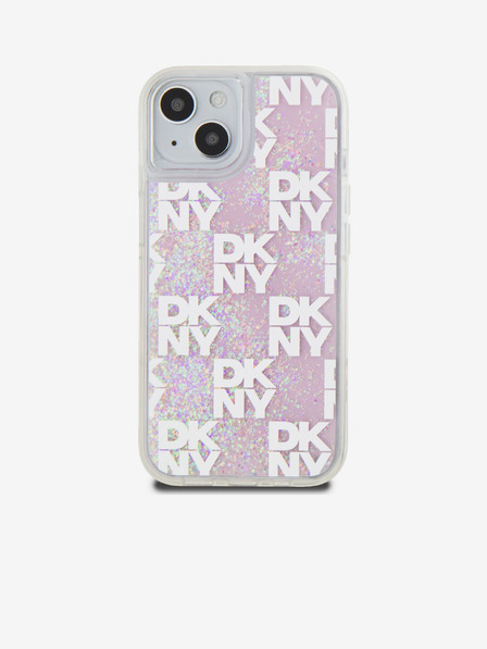DKNY Liquid Glitter Checkered Pattern Back Cover für iPhone 15 Pink DKNY