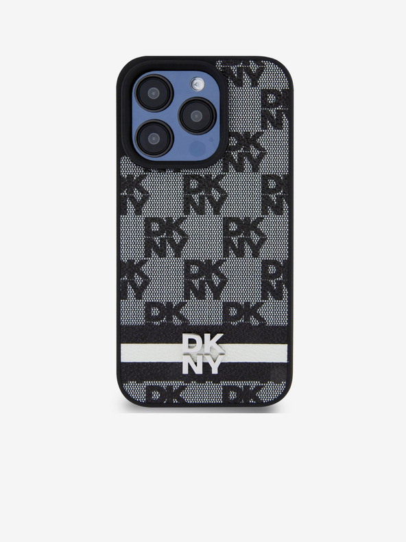 DKNY PU Leder Karomuster und Streifen Back Cover für iPhone 13 Pro Schwarz DKNY