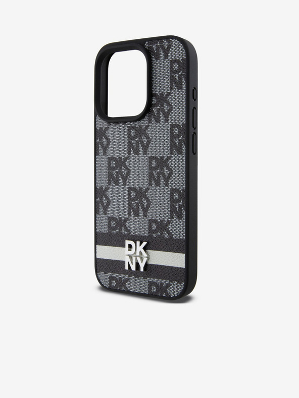 DKNY PU Leder Karomuster und Streifen Back Cover für iPhone 13 Pro Schwarz DKNY