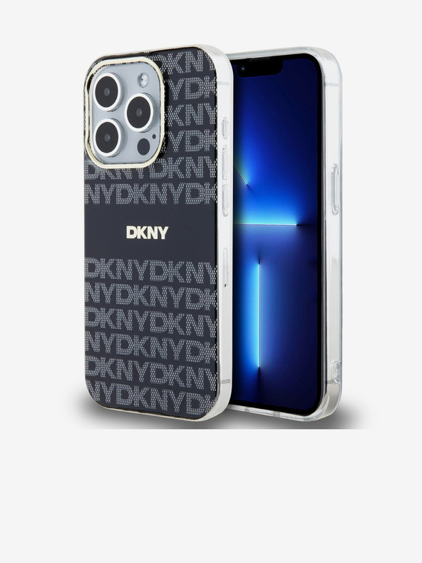 DKNY PC/TPU Wiederholungsmuster Tonal Stripe Magsafe Back Cover für iPhone 15 Pro Schwarz DKNY