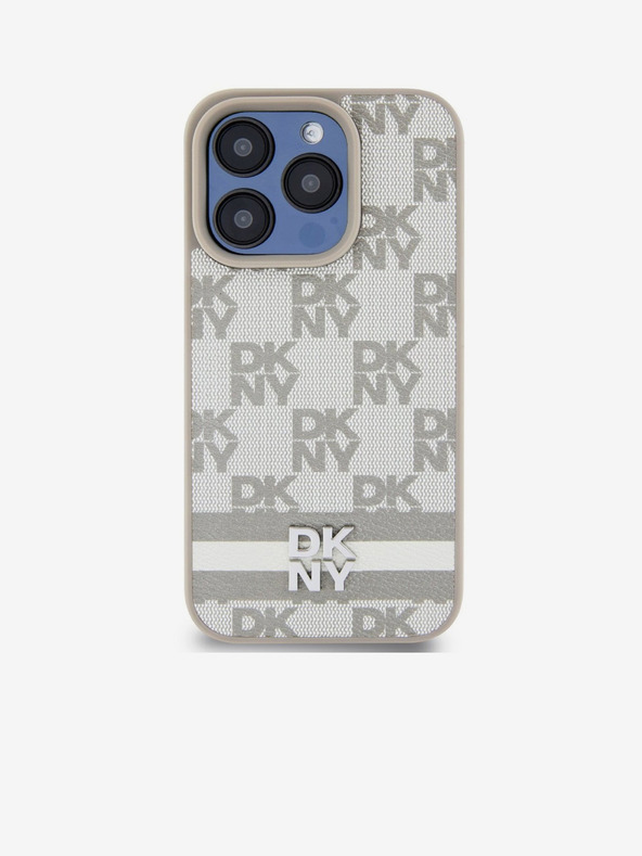 DKNY Rückseite aus PU-Leder mit Schachbrettmuster und Streifen für iPhone 13 Pro Max Beige DKNY