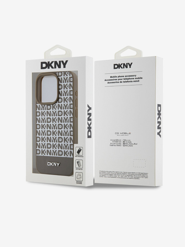 DKNY PU Leather Repeat Pattern Bottom Stripe MagSafe Back Cover for iPhone 13 Pro Max Brown DKNY