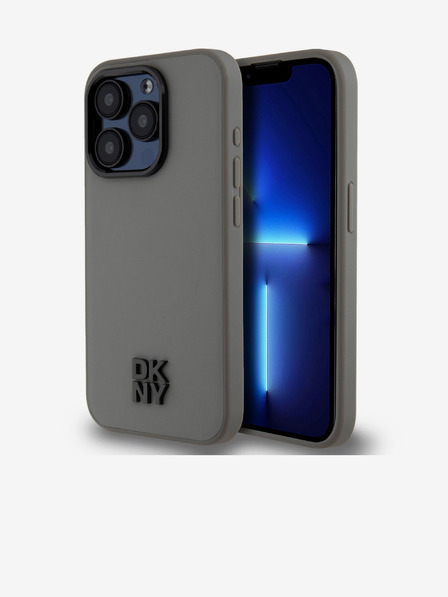 DKNY PU Leder Stack Logo Magsafe Schutzhülle für iPhone 15 Pro Grau DKNY