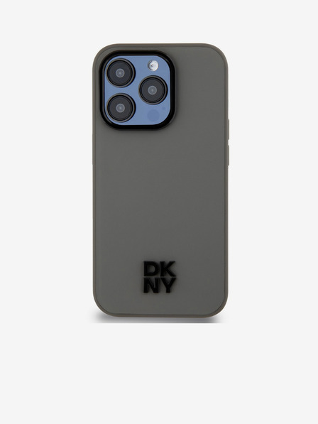 DKNY PU Leder Stack Logo Magsafe Schutzhülle für iPhone 15 Pro Grau DKNY