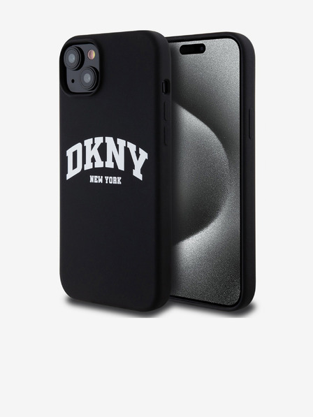 DKNY Liquid Silicone Arch Logo MagSafe Back Cover für iPhone 15 Plus Schwarz DKNY