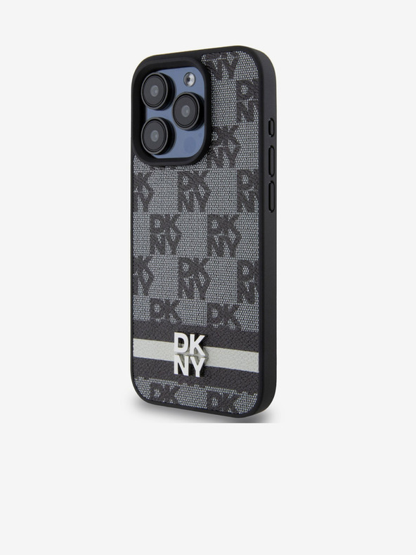DKNY PU Leder Karomuster und Streifen Back Cover für iPhone 13 Pro Max Schwarz DKNY