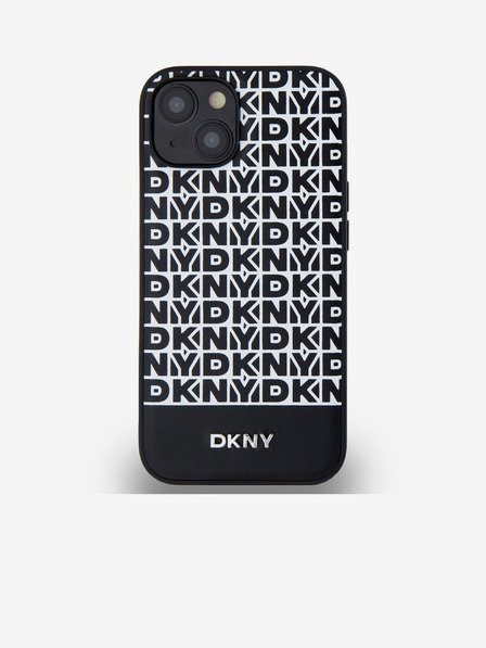 DKNY PU Leather Repeat Pattern Bottom Stripe MagSafe Back Cover for iPhone 14 Black DKNY