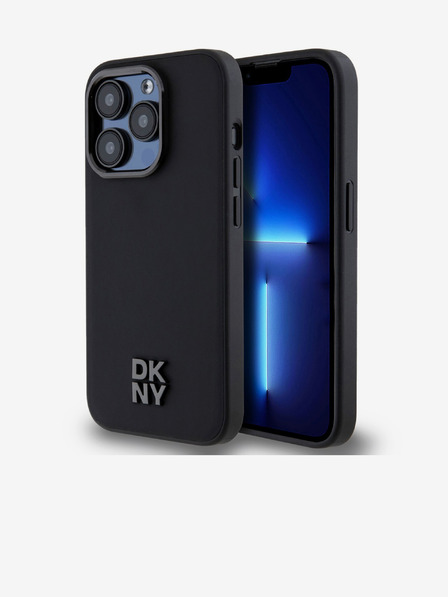 DKNY PU Leder Stack Logo Magsafe Back Cover für iPhone 15 Pro Schwarz DKNY