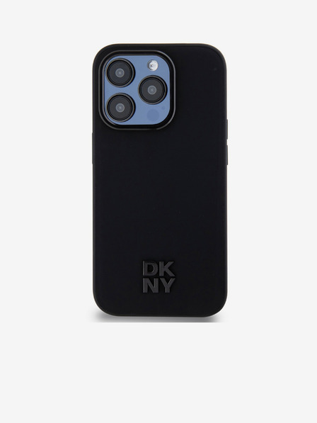 DKNY PU Leder Stack Logo Magsafe Back Cover für iPhone 15 Pro Schwarz DKNY