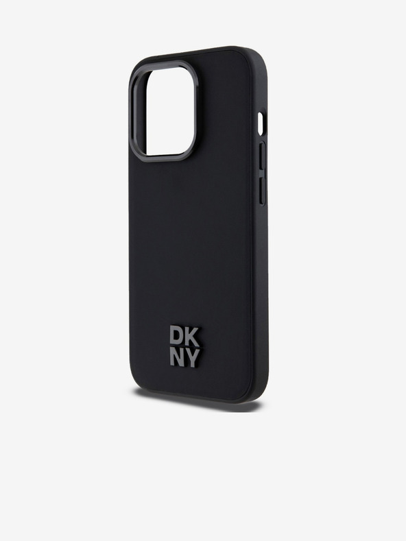 DKNY PU Leder Stack Logo Magsafe Back Cover für iPhone 15 Pro Schwarz DKNY
