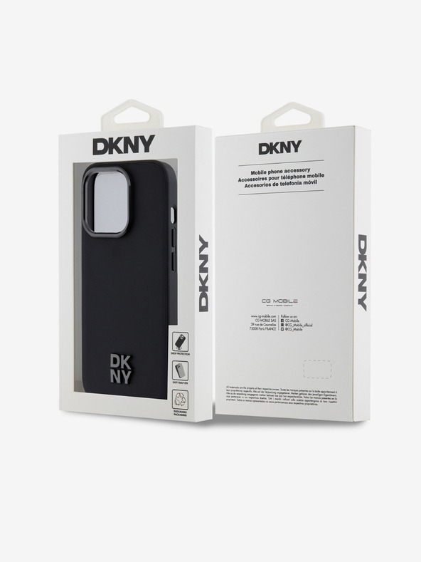 DKNY PU Leder Stack Logo Magsafe Back Cover für iPhone 15 Pro Schwarz DKNY