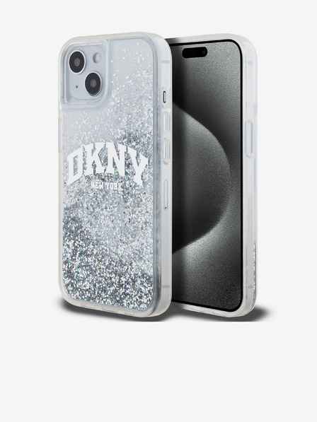 DKNY Liquid Glitter Arch Logo Back Cover für iPhone 15 Transparent DKNY