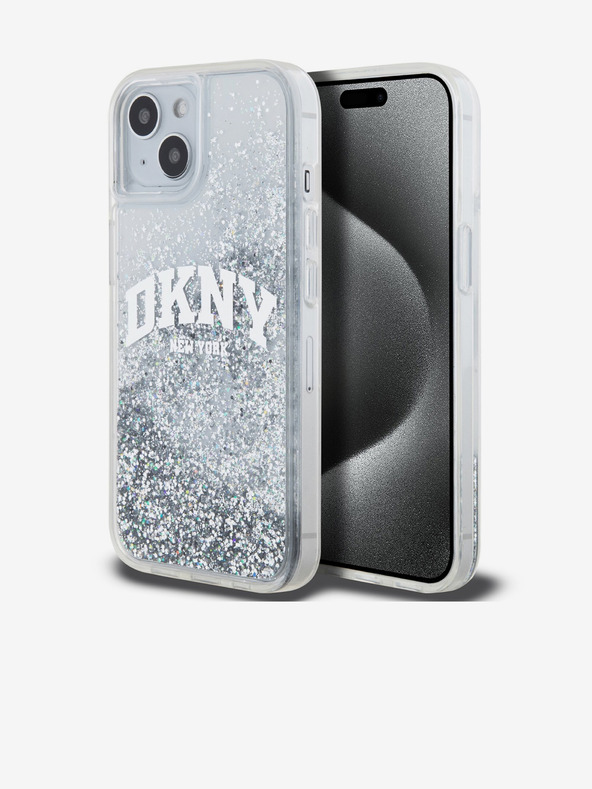 DKNY Liquid Glitter Arch Logo Back Cover für iPhone 15 Transparent DKNY