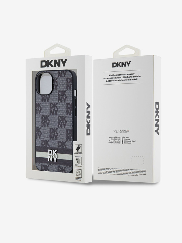 DKNY Schutzhülle aus PU-Leder mit Karomuster und Streifen für das iPhone 14 Schwarz DKNY