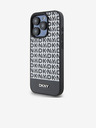 DKNY PU Leather Repeat Pattern Bottom Stripe MagSafe Back Cover for iPhone 15 Pro Black DKNY