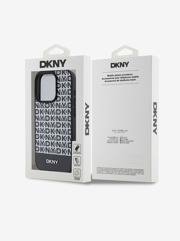 DKNY PU Leather Repeat Pattern Bottom Stripe MagSafe Back Cover for iPhone 15 Pro Black DKNY