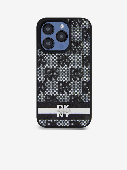 DKNY Karomuster und Streifen auf der Rückseite von PU-Leder für iPhone 14 Pro Schwarz DKNY