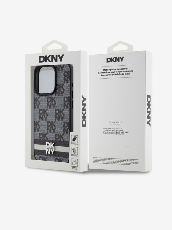 DKNY Karomuster und Streifen auf der Rückseite von PU-Leder für iPhone 14 Pro Schwarz DKNY