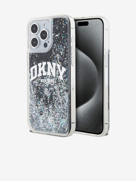 DKNY Liquid Glitter Arch Logo Back Cover für iPhone 14 Pro Schwarz DKNY
