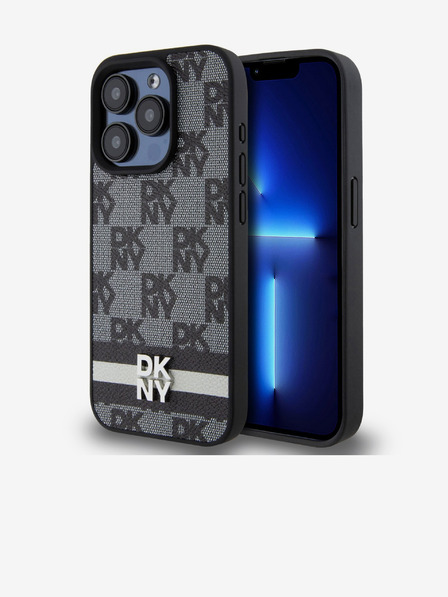 DKNY Schutzhülle für iPhone 14 Pro Max aus PU-Leder mit Karomuster und Streifen Schwarz DKNY
