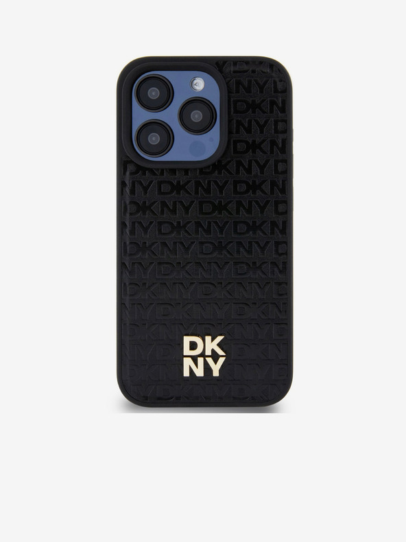 DKNY PU Leder Repeat Pattern Stack Logo Magsafe Back Cover für iPhone 15 Pro Max Schwarz DKNY