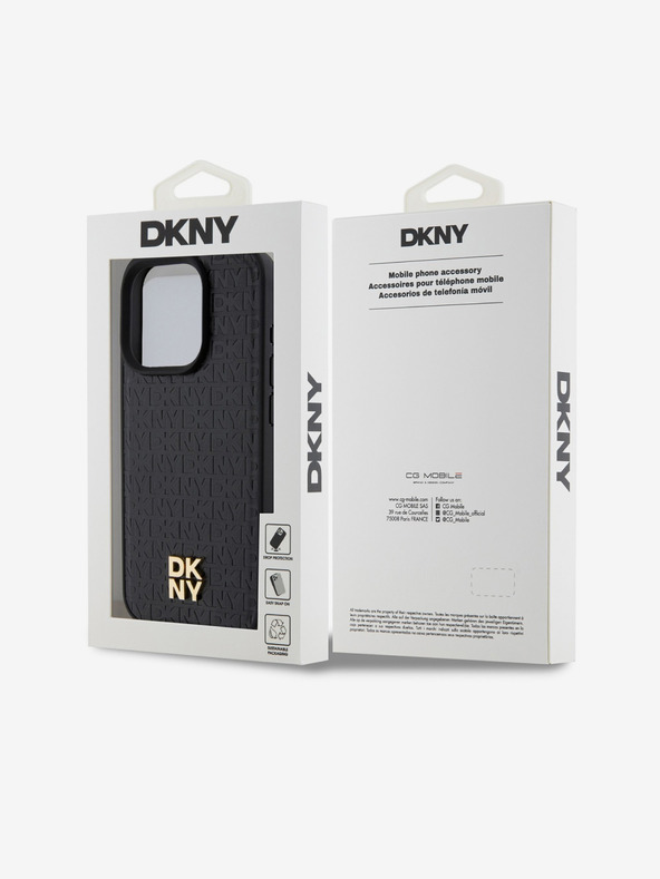 DKNY PU Leder Repeat Pattern Stack Logo Magsafe Back Cover für iPhone 15 Pro Max Schwarz DKNY