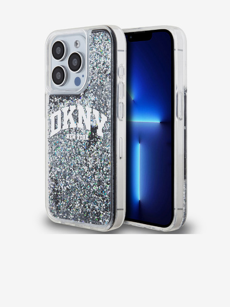 DKNY Liquid Glitter Arch Logo Back Cover für iPhone 15 Pro Schwarz DKNY