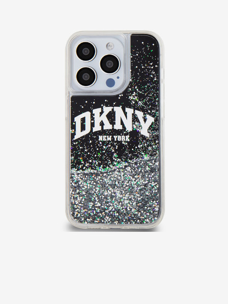 DKNY Liquid Glitter Arch Logo Back Cover für iPhone 15 Pro Schwarz DKNY