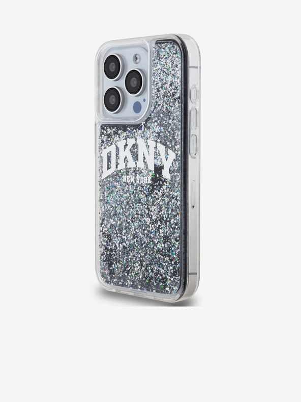 DKNY Liquid Glitter Arch Logo Back Cover für iPhone 15 Pro Schwarz DKNY