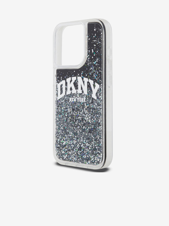DKNY Liquid Glitter Arch Logo Back Cover für iPhone 15 Pro Schwarz DKNY